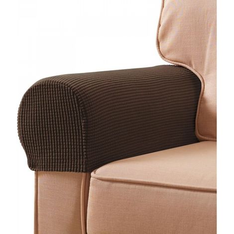 Lot de 2 housses d'accoudoirs extensibles pour canapés et fauteuils inclinables, avec 10 broches fixes, brun (1/5)