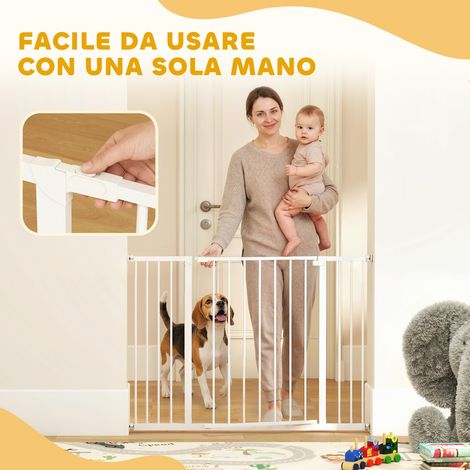 Barrière de sécurité extensible pour chien, 76-82/86-97/101-107 cm, fixation par pression, métal et plastique, blanche (1/4)