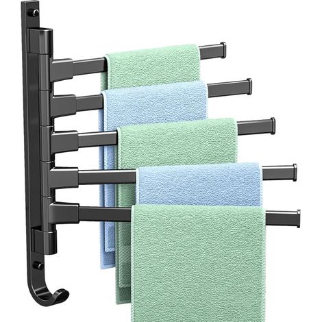 Porte-serviettes pivotant, barre épaisse à 5 bras, support mural gain (1/5)