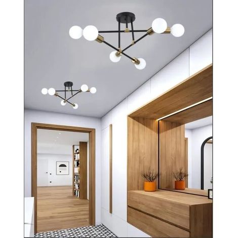 kawoo Lot de 2 Plafonnier Lustres Industriel, 6 Lampes Plafonnier Vintage Aluminium Moderne Suspension Luminaire pour Salon Chambre (1/4)