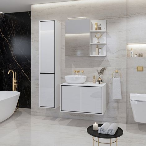 Ensemble meuble sous-vasque 80 cm colonne et armoire miroir Sophéa Blanc (1/5)