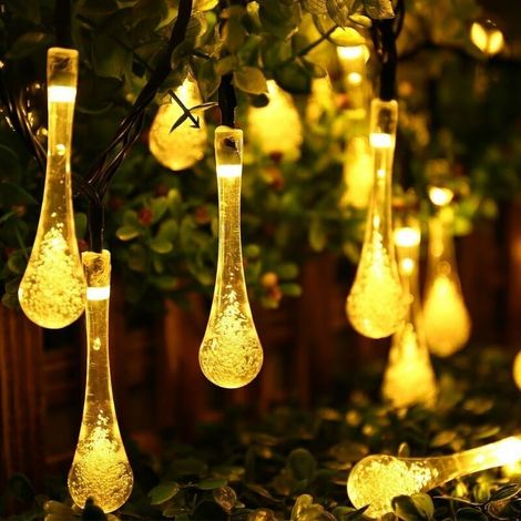 20 LED chane lumineuse goutte d'eau de 5 mètres,chane lumineuse solaire chane lumineuse extérieure Noël pour les décorations de fête (goutte d'eau blanc chaud) (1/5)