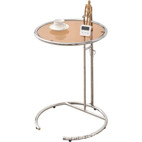 Table basse de canapé en verre transparent forme C, acier inoxydable marron foncé, table d'appoint pour salon (1/5)