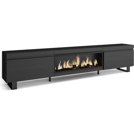 Mueble TV Júzcar-01 de 267x57x35 cm con chimenea eléctrica XXL, diseño industrial, color negro (1/4)