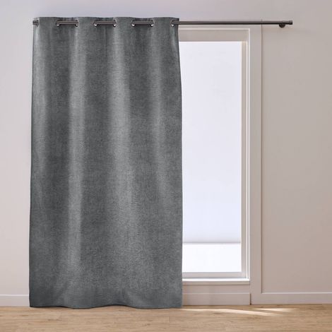 Rideau Occultant en Velours "Velouris" 135x260cm Anthracite (1/5)