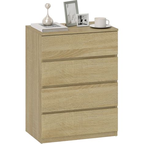 Armoire de rangement 4 tiroirs, Commode haute avec poignées rainurées et glissières métalliques, Blanc (1/5)