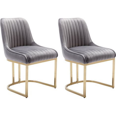 Dining Chairs Set of 2 in Velvet Upholstered Kitchen Corner Chairs with Golden Metal Frame for Dining Living Room Restaurant, Grey, Wahson