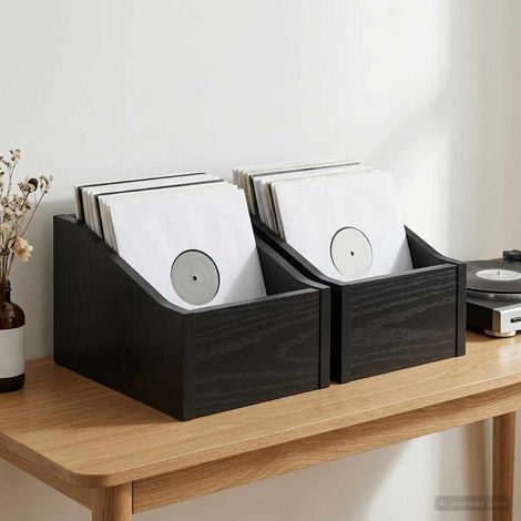 vidaXL LP Record Box 2 pcs Black Oak 18 x 32 x 18 cm Engineered Wood (1/5)