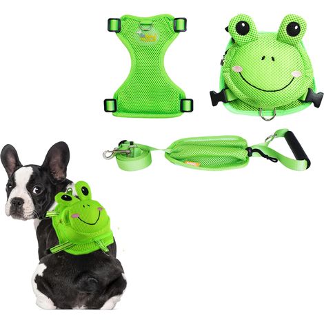 Harnais pour chien, sac à dos en forme de grenouille, sac à dos de transport réglable en maille avec anneau en D