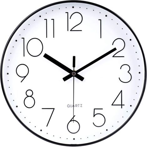 Horloge murale silencieuse et sans tic - tac, horloge murale silencieuse horloge murale chambre à coucher cuisine salon horloge murale (fond blanc cadre noir) 30 4cm