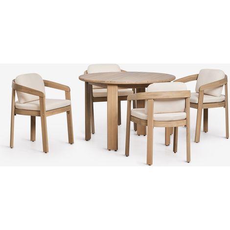 SKLUM Runder Esstisch Ø110 cm und 4 Gartenstühle aus Akazienholz Uleno Helles Akazienbraun (1/5)