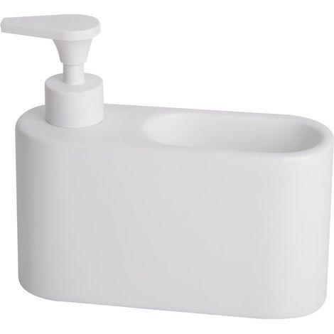 Distributeur liquide vaisselle porte eponge pour cuisine Distributeur savon liquide pour les mains avec espace porte éponge Porte savon cuisine Matériel: céramique Couleur: blanc mat