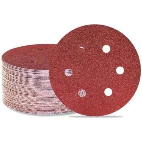 Lot de 50 disques abrasifs de 150 mm, grain 80, 6 trous, à embout orbital aléatoire, pour le travail du bois et du métal. (1/5)