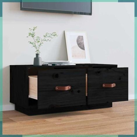 818244 Meuble TV Noir 80x34x35 cm Bois de pin massif (1/5)