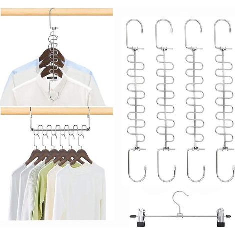 Cintres gain de place, lot de 4 crochets multifonctionnels, ceinture porte-pantalon en forme de S, organisateur de cintres magique, cintre en métal g (1/5)