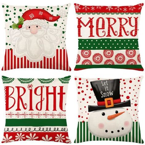 Weihnachtskissenbezüge – 4er-Set – 45x45 cm – Leinen-Baumwolle – unsichtbarer Reißverschluss