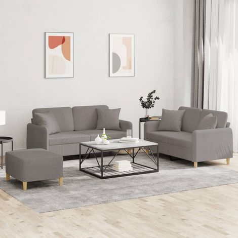 3-tlg. Sofagarnitur mit Kissen Taupe Stoff (1/5)