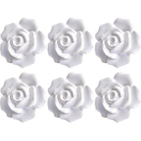 Lot de 6 poignées porte en céramique blanche forme rose (1/5)