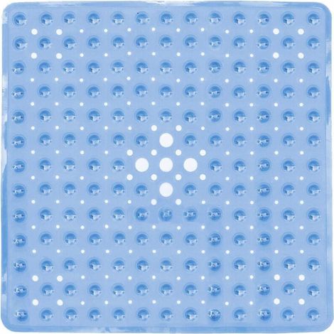 Tapis de douche, 53 x 53 cm, antidérapant, résistant aux moisissures, carré, avec ventouse, absorbant, sans BPA, antibactérien, lavable en machine, avec trous de drainage - Bleu (1/5)