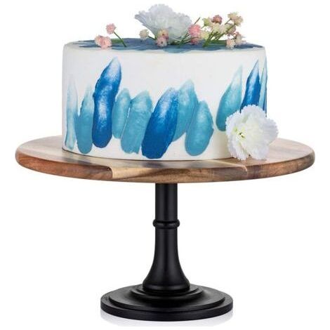 Black Wooden Cake Stand: 29cm Diameter Rustic Free Standing Cake Stands, Round Wooden Wedding Cake Stand Cupcake Afternoon Tea Cakes Baby Shower (1/5)