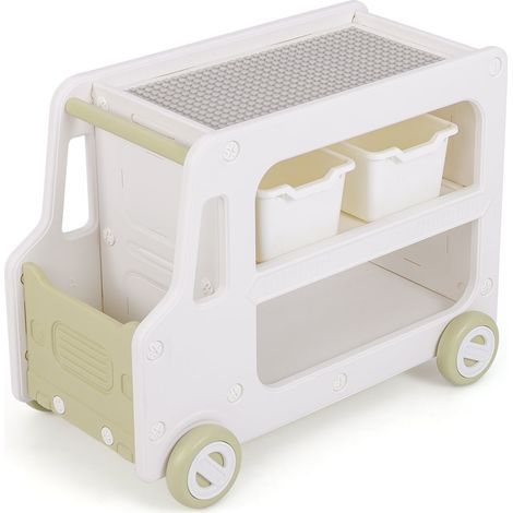 Mensola portaoggetti a forma di auto per bambini con 2 contenitori, bianca