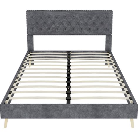 Lit moderne minimaliste moelleux 140x200 cm gris avec tête de lit confortable, cadre bas sans barre de levage, matelas inclus (1/4)