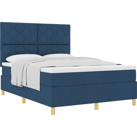 Box Spring Bed with Headboard Blue 140 x 200 cm Fabric vidaXL (1/5)