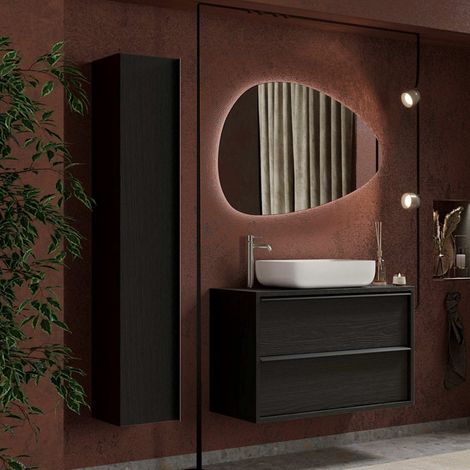 Mobile Bagno sospeso Nero Frassinato - Steel L. 92 x H. 63,5 x P 43 cm (1/3)