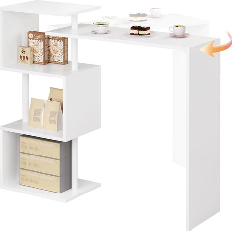 Woltu – Table de bar rotatif – MDF et métal – 3 tablettes – 134x38x112cm – Surface imperméable et résistante aux rayures – Blanc