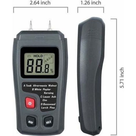 Tragbares Holzfeuchtemessgerät mit LCD-Display zur Messung der Holzfeuchte von Brennholz und Papier (AAFGVC) (1/5)