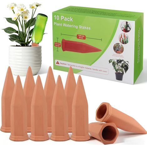 WUJUN Plant Watering Stakes 10 Pack Automatic Waterers for Vacations, Plant Water Devices Terracotta Self Watering Spikes for Wine Bottles Great Plants for Indoor & Outdoor Plants