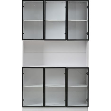 GagaVitrine 120x34x200 cm, Armoire haute avec 6 portes, éclairage LED, Blanc (1/5)
