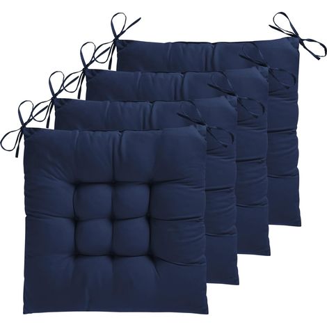 ELFJOY 4er-Pack Stuhlkissen für Esszimmerstühle, 43 x 43 cm, weiche und bequeme quadratische Sitzkissen mit Bändern für Küchenstühle, Marineblau (1/5)