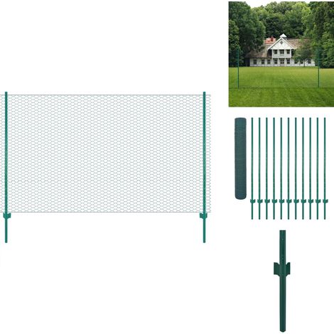 Clôture en grillage métallique avec poteaux Acier 25x2 m Vert - Clôture Métal - Clôture Rigide - Clôture Jardin - Clôture Poule - Clôture Résistant Aux Intempéries