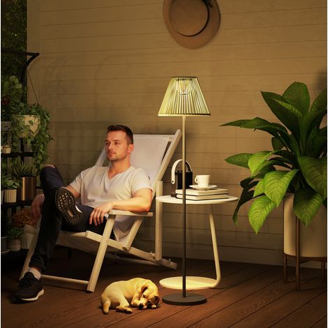 Lampadaire solaire extérieur en rotin PE gris avec 25 LED Ø33 x 135 cm (1/5)