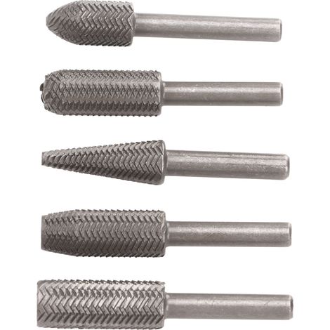 Lime rotative 5 pièces en acier au tungstène, queue de 6 mm, râpes pour bois et caoutchouc, ébavurage, façonnage et rainurage. (1/5)