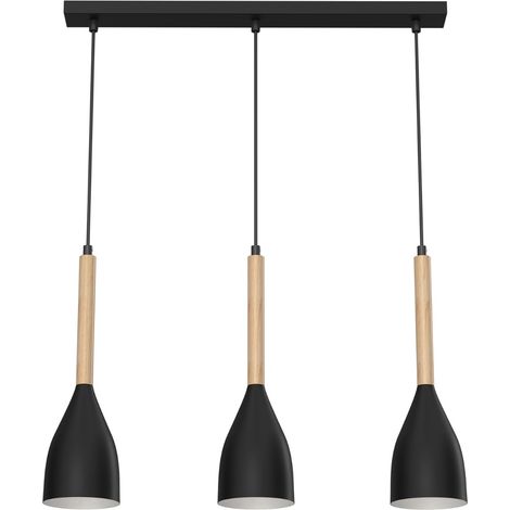 Suspension barre noire bois 56 cm 3xE27 Muza Luminex