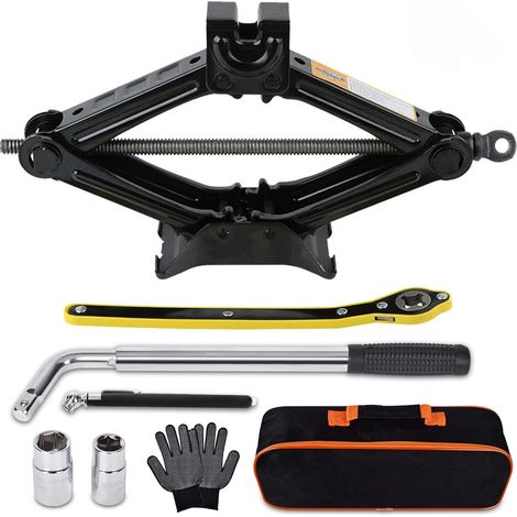 Cric de Voiture 2T, kit Universel de cric à Ciseaux avec clé à cliquet et clé pour écrous - pour berlines, camionnettes et SUV, kit d'urgence Automobile (1/5)