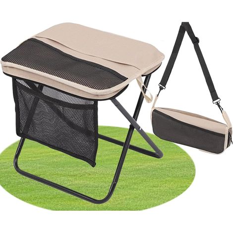 Tabouret pliant portable, tabouret de camping, petit tabouret pliant, chaise pliante d'extérieur avec fermeture éclair et sac de rangement, idéal pour le camping, la pêche, le jardin, l'alpin (Kaki) (1/5)