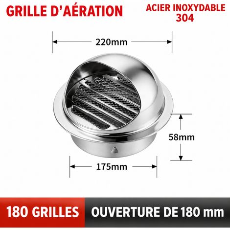 Chapeau de ventilation mural inox 304 brillant extra-épais Ø 180 mm 304 180mm réf 5933 – Livraison gratuite