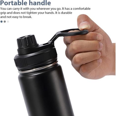 Bottiglia d'acqua da 32 oz, bottiglia d'acqua termica in acciaio inox con manico, a doppia parete, con isolamento sottovuoto, a prova di perdite, mantiene le bevande calde e fredde, ampia apertura (1/5)
