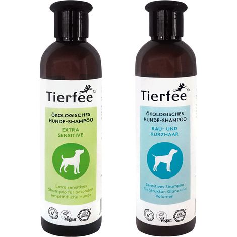 Tierfee Hunde-Shampoo Sparpaket - Extra Senitiv + Rau- und Kurzhaar - 2x 250 ml