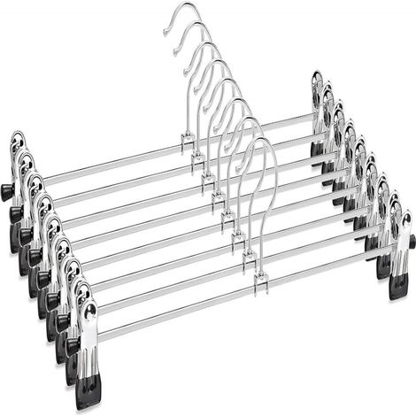 Cintres Pour Pantalons - Cintres En Fer Chromé 40 Cm Avec Pinces Anti-Dérapage - Pour Pantalons Shorts Jupes Chaussettes Sous-Vêtements - Lot De 8 (1/5)