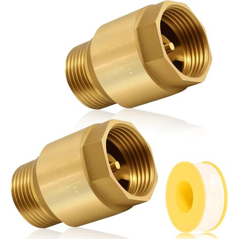 2 x 3/4" Brass Check Valve, DN20 AG to IG with Outside/Inner Thread, 3/4 Inch Return Valve with Teflon Strip for Water Pipe, Water Heater, Pump (1/5)