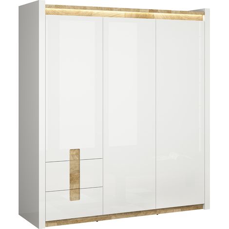 Schrank Helios mit 3 Türen, Weiß und Holzoptik, 202cm