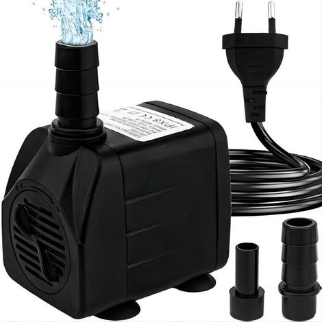 Mini pompe à eau (600 L/H, 8W), pompe d'aquarium ultra silencieuse avec hub élevé, avec câble d'alimentation de 1,5 m, 2 buses pour