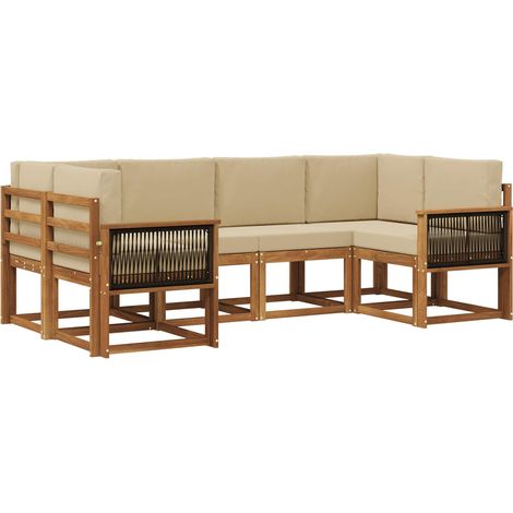 Outdoor-Sofagarnitur 6 pcs Natur und Beige Massivholz Akazie vidaXL