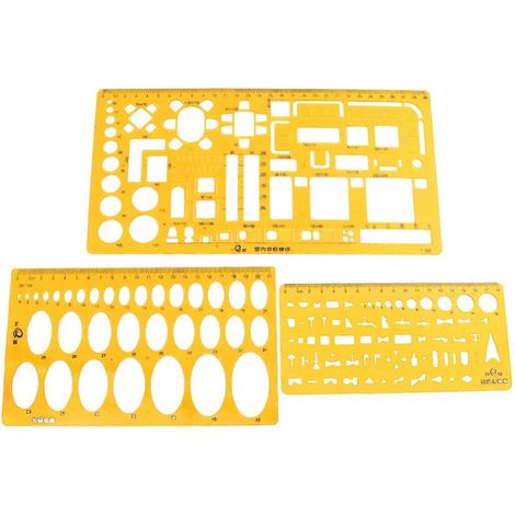 Gabarit de dessin d'ellipse professionnel, règle, 3 types de gabarits de dessin de conception-30X15.5CM-Orange (1/3)