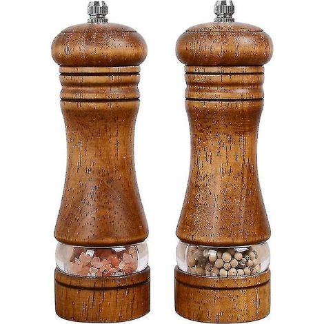 Set aus 2 manuellen Pfeffer- und Salzmühlen, verstellbare Pfeffermühle aus Holz (1/4)