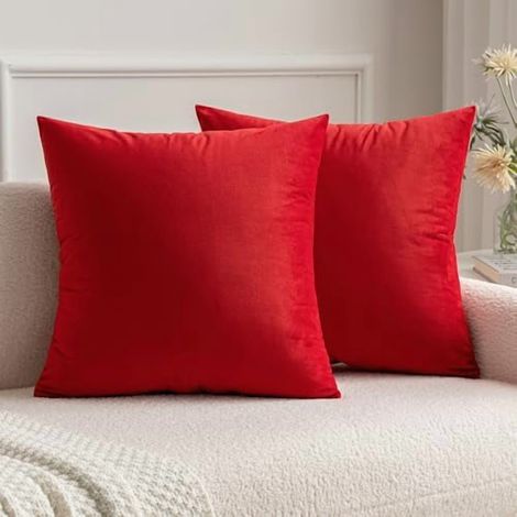 Housse De Coussin - Velours Rouge - 55 X 55 Cm - Pour Canapé Ou Lit - Lot De 2 (1/5)